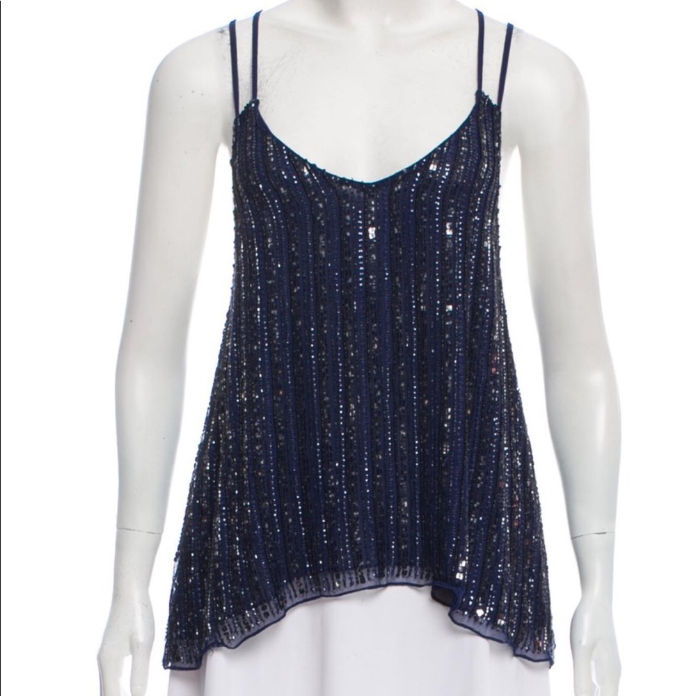 Parker Sequin Dark Navy Blue silk top. Sz S